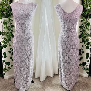 Connected Apparel Silver Shimmery Glam Lacy Floor Length Gown Event Dress Sz 12